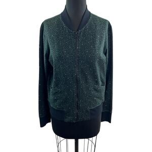 Nancy Rose Performance Green Black Bomber Jacket Cotton Leopard Full Zip Size 8